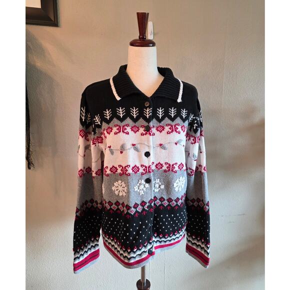 Dress Barn Women's Christmas Holiday Winter Cardigan Sweater SZ Large - Picture 1 of 6